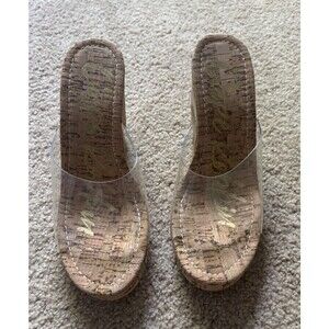Cape Robbin Beige Clear Cork Mule Heels Clear Strap Open Toe Sz 6